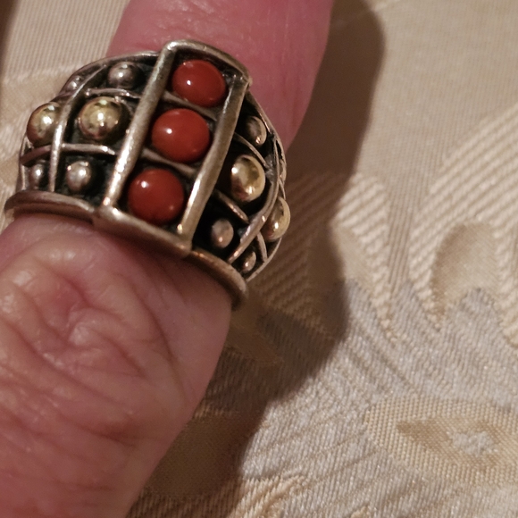Velvet Caviar Silver and Red Beaded Ring - Picture 1 of 4